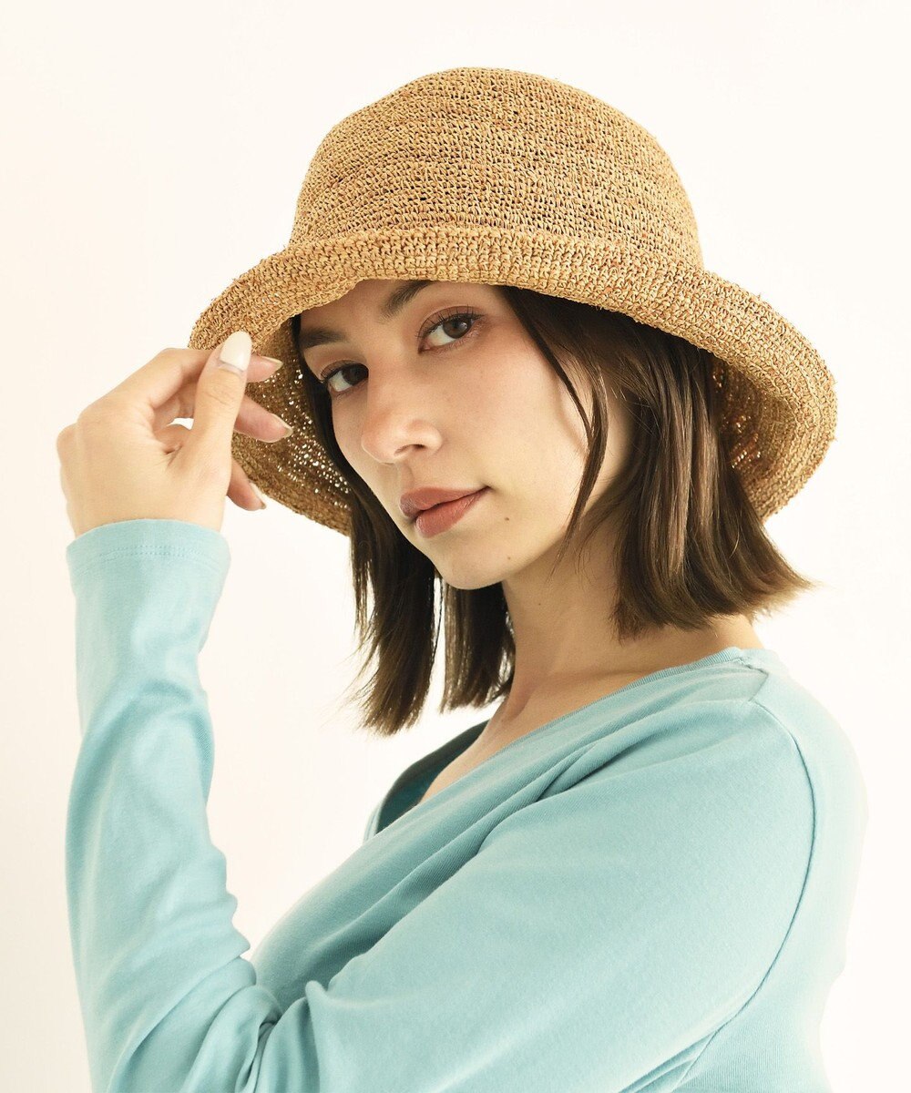 石田製帽 ラフィア糸入りかぎ編み後染　ショートセーラ 