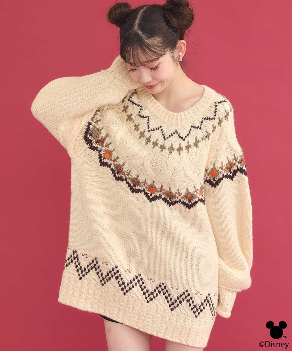 earth music&ecology Disney/ミッキー刺繍ノルディックニットチュニック 