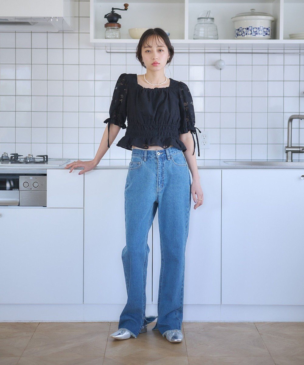 earth music&ecology 透かし花柄ブラウス 