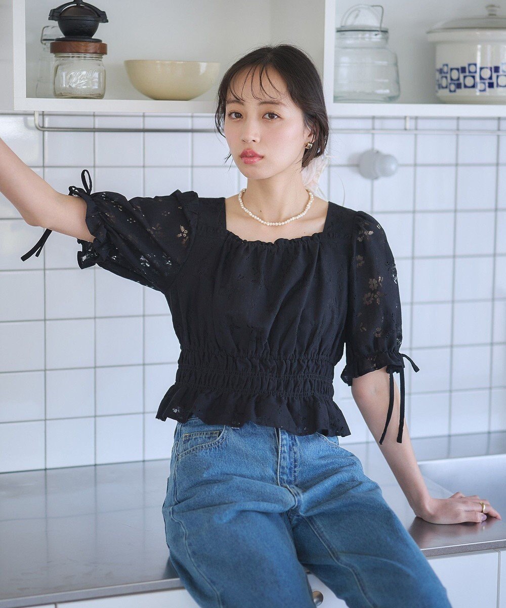 earth music&ecology 透かし花柄ブラウス 