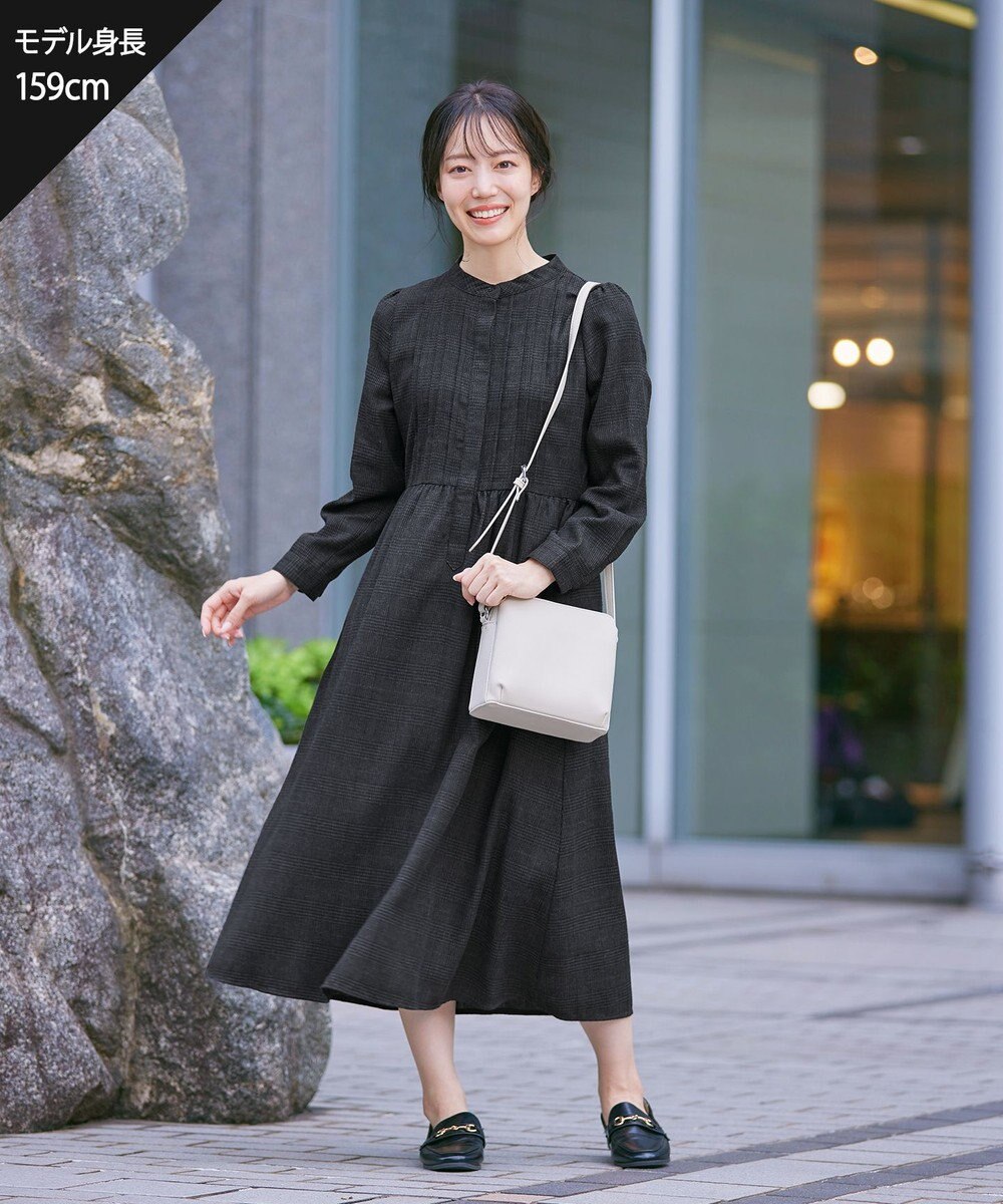 Tiaclasse 【洗える】バンドカラーチェック柄シャツワンピース 