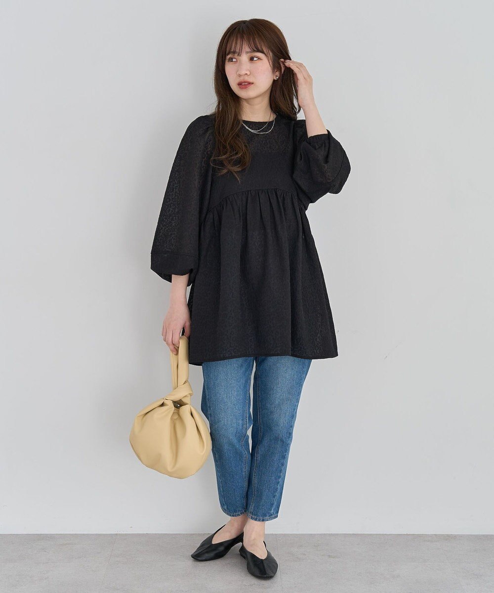 Green Parks ヒョウ柄ジャガードペプラムチュニックブラウス 