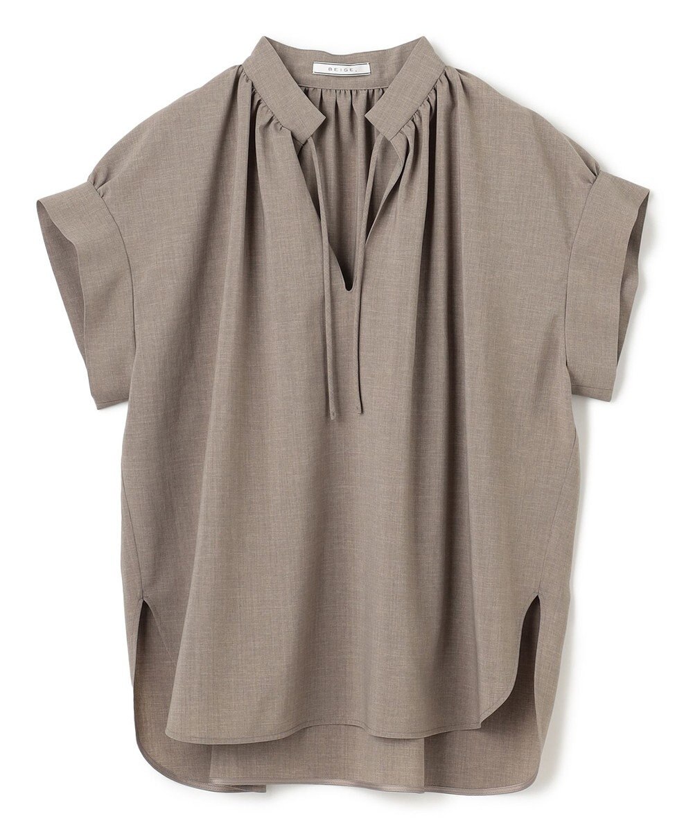 BEIGE， 【洗える/接触冷感/速乾/UVケア対応】BATEAU / Vネックバックギャザーハーフスリーブブラウス 