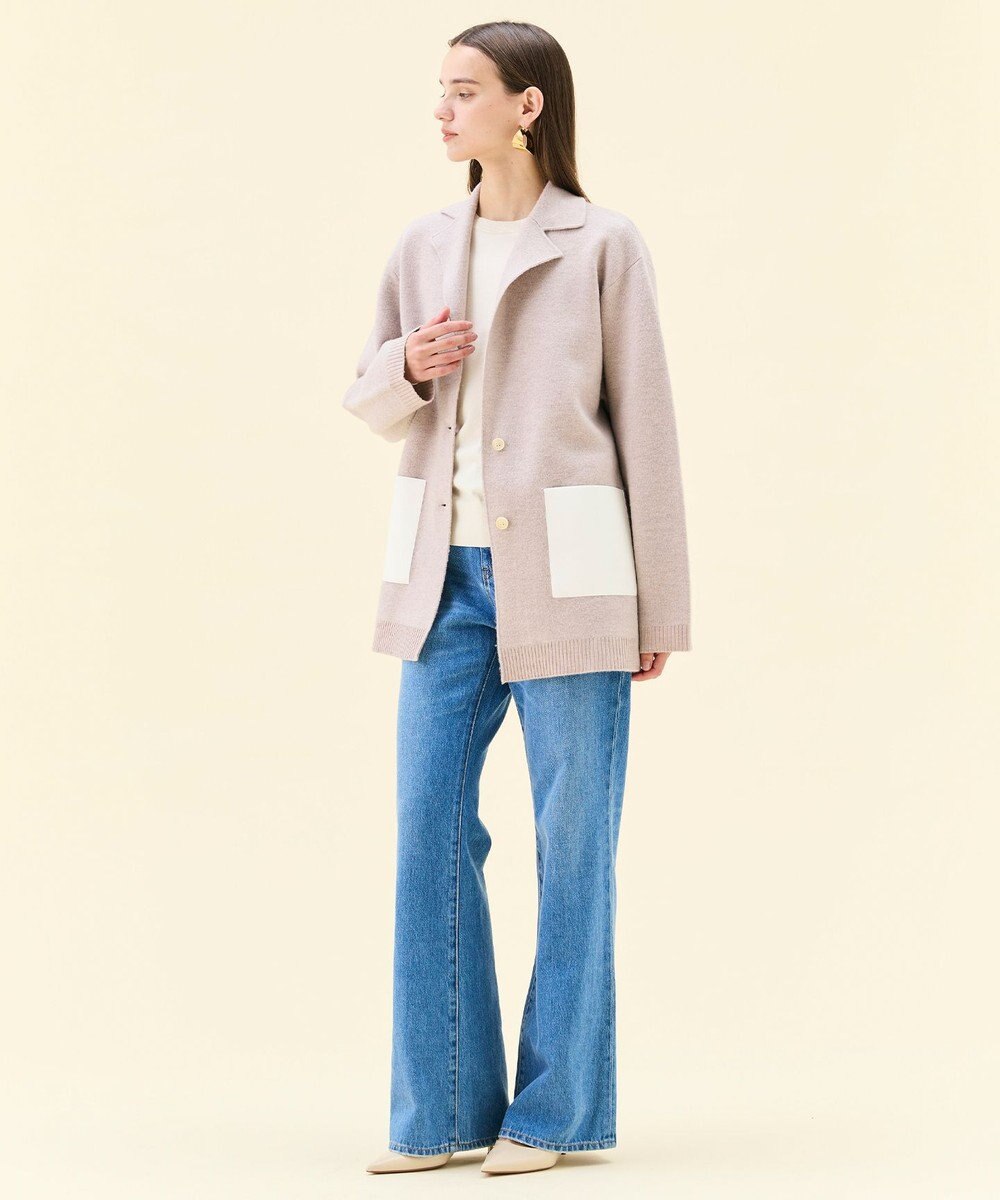 BEIGE， CHICORA / レザーポケット付きウールニットジャケット 