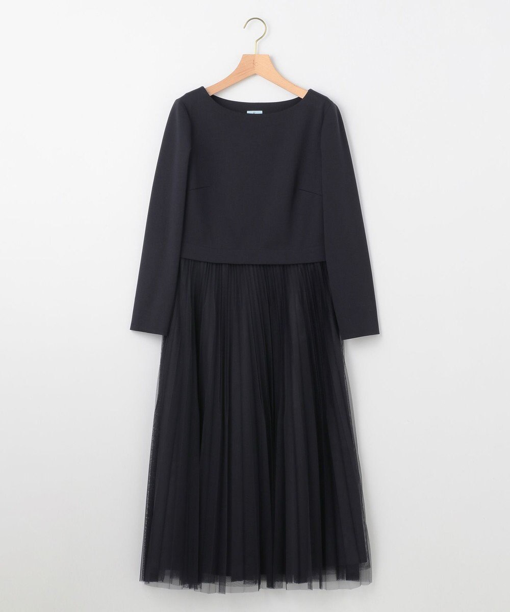 組曲 L 【WEB限定・KUMIKYOKU NAVY】ジャージーコンビ ギャザーチュール ワンピース 