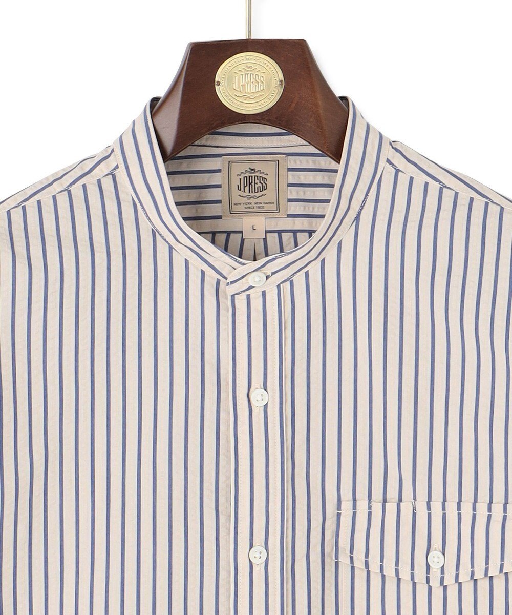 J.PRESS MEN 【KING SIZE】【クールマックス】サッカー マルチストライプ バンドカラーシャツ 