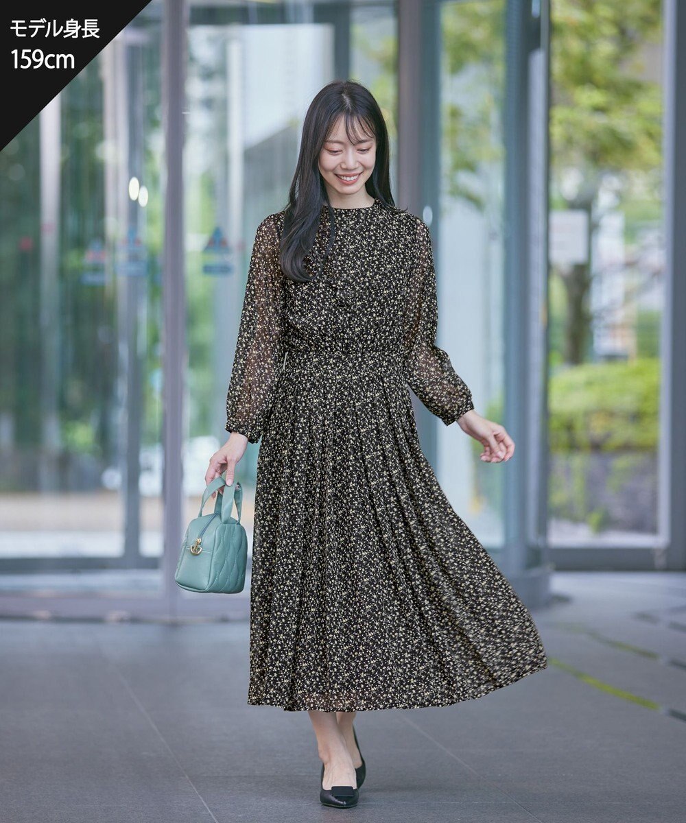 Tiaclasse L 【新色追加・洗える】花柄フリルドレープワンピース 