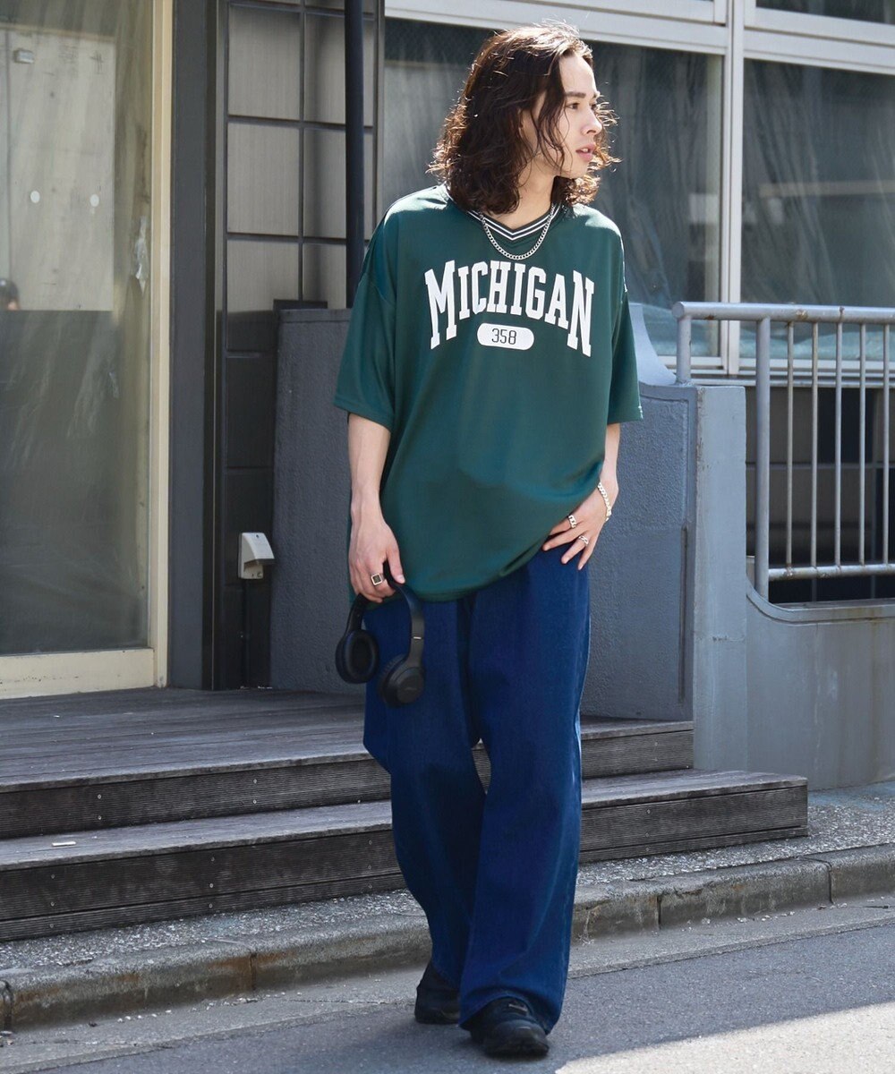 WEGO 【ユニセックス着用ITEM/2点セットネックレス付き/MLサイズ展開】アクセ付きラインリブメッシュプルオーバー 