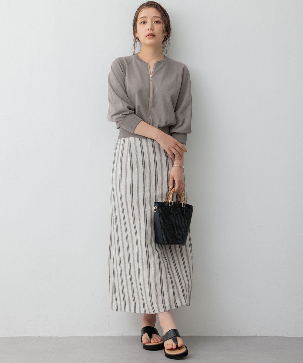 23区 【洗える】リネンストライプ Aライン スカート 