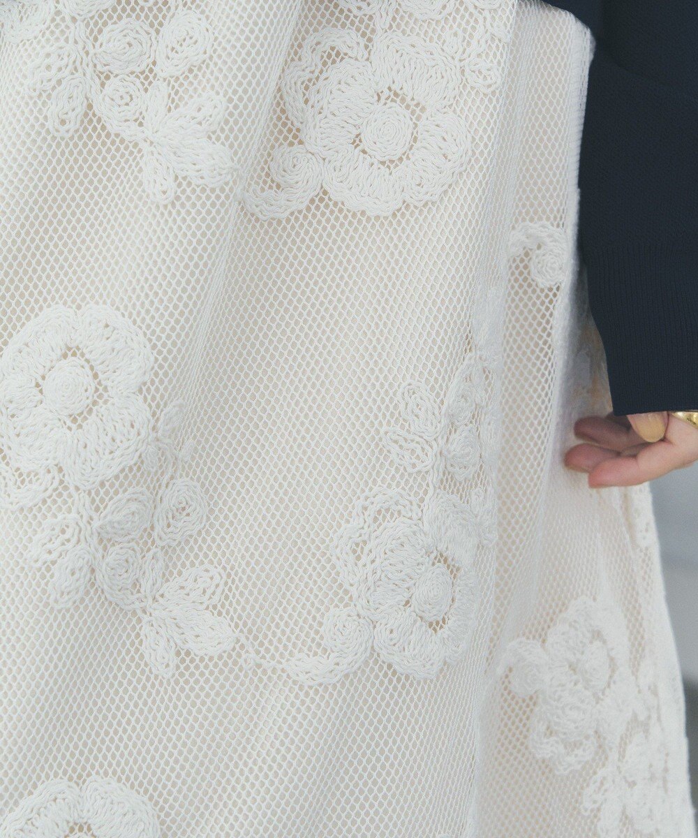 YECCA VECCA フラワー柄刺繍メッシュスカート 