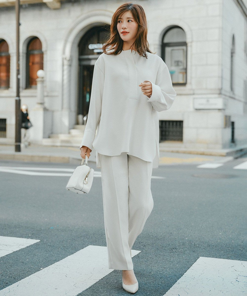 UNFILO 【ウエストゴム/セレモニー】ドライダブルクロス タックテーパードパンツ 