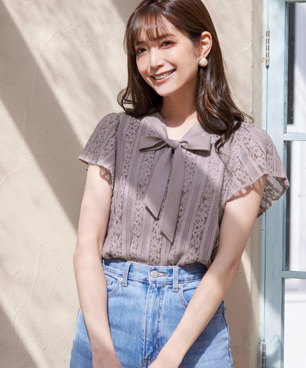 Tiaclasse 【洗える】幅広く活躍が期待できるボウタイレースブラウス 