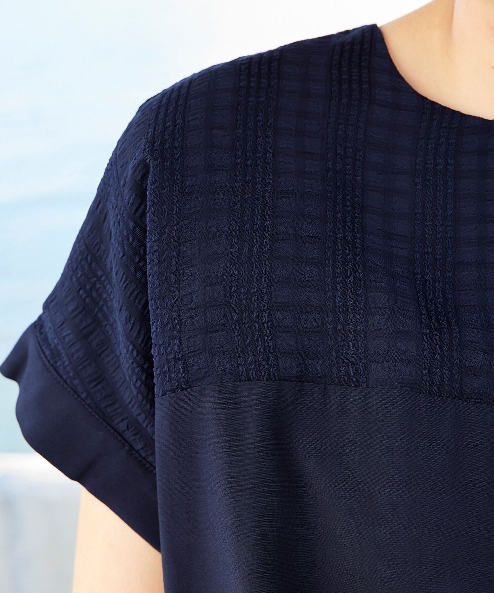 Tiaclasse L 【洗える】シアーコンビチュニックブラウス 