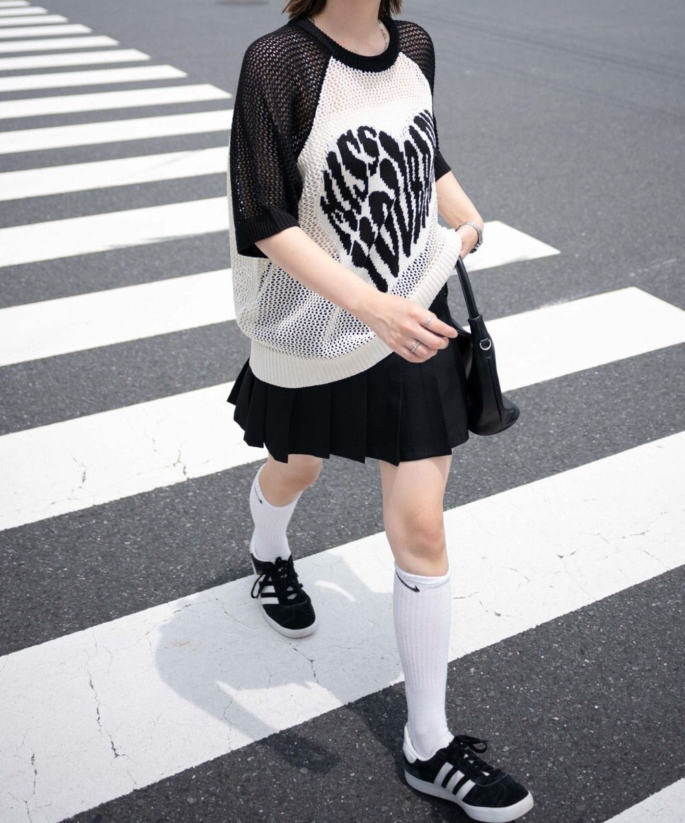 WEGO ハートロゴビッグメッシュニットT 