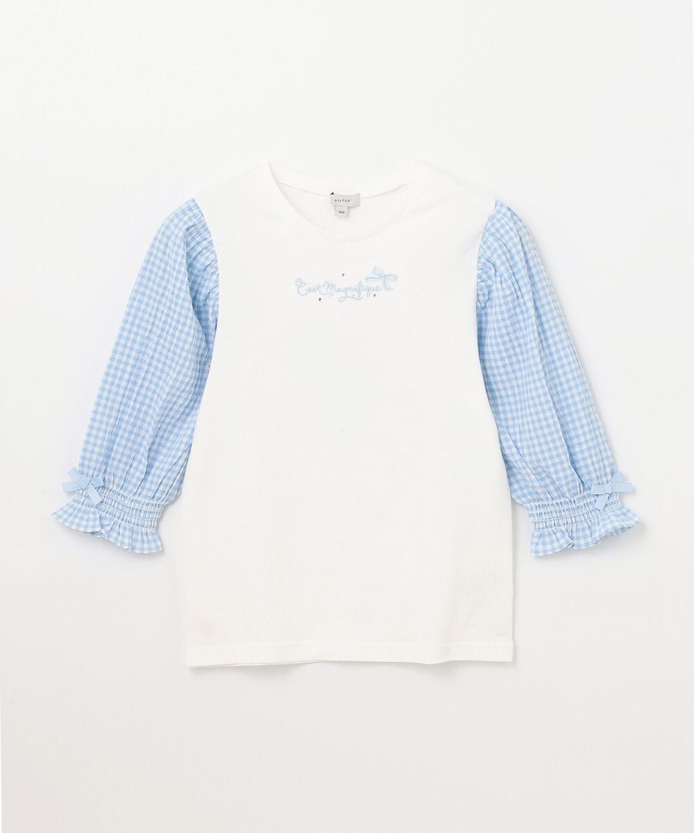 ANY KIDS 袖ギンガム 七分袖 Tシャツ 