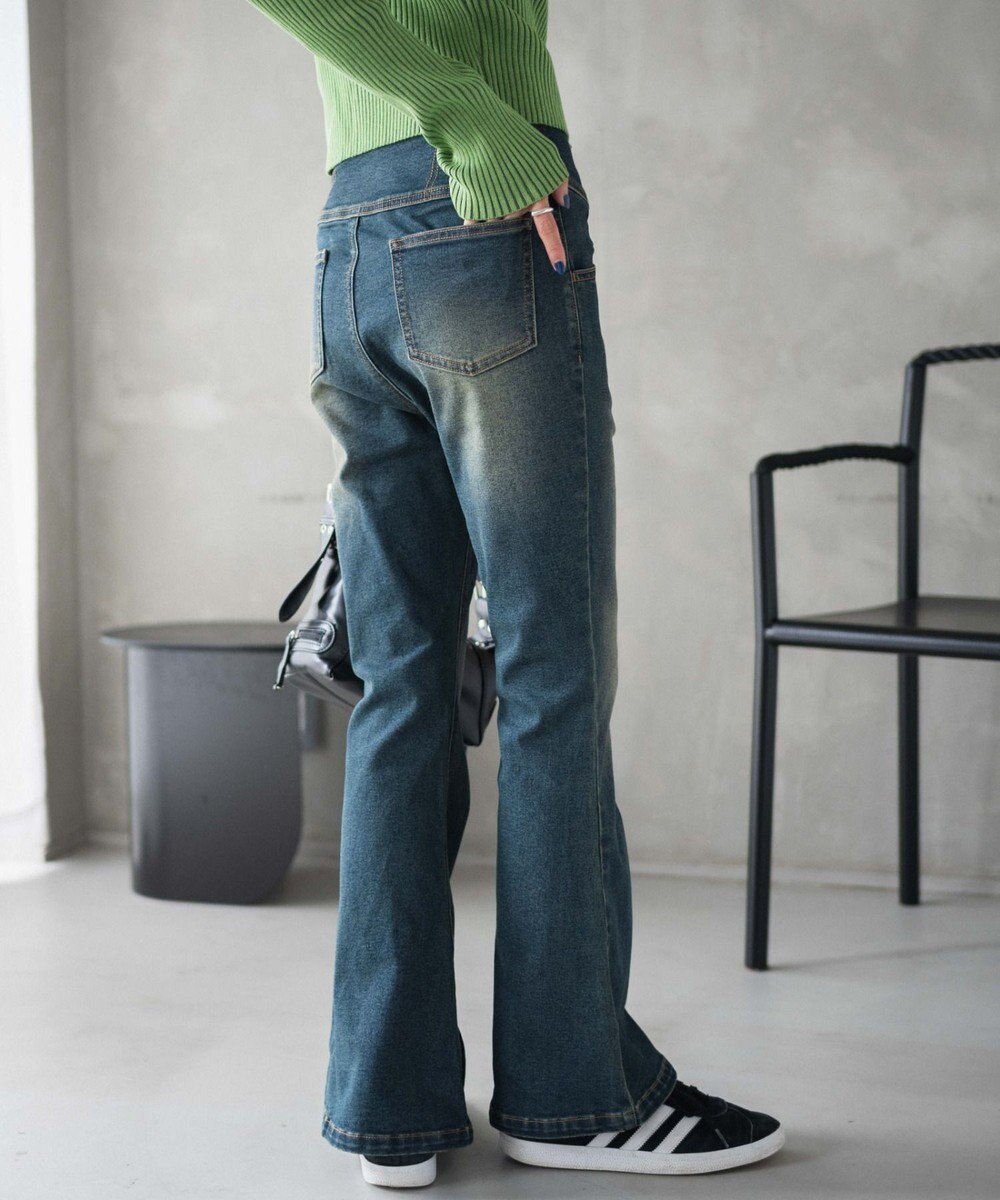 WEGO ハイウエストストレッチフレアデニムパンツ 