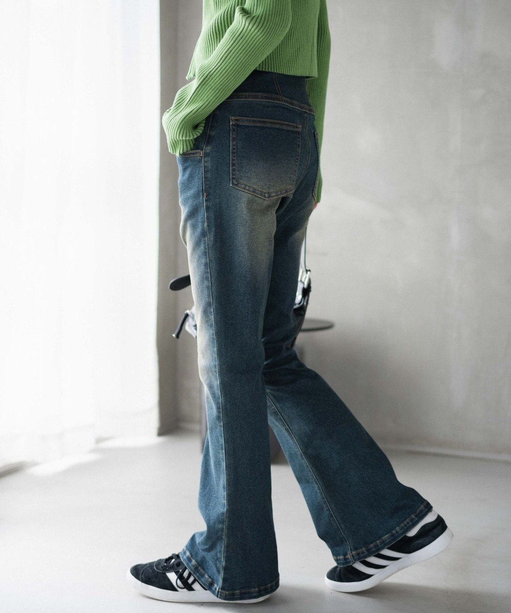 WEGO ハイウエストストレッチフレアデニムパンツ 