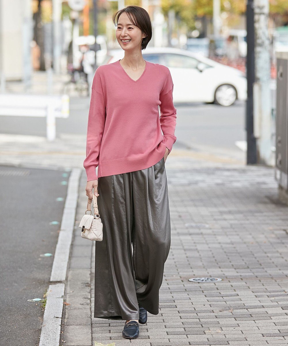 自由区 【XSサイズ～/洗える/セット着用可】ドライコットンハイゲージVネック ニット 