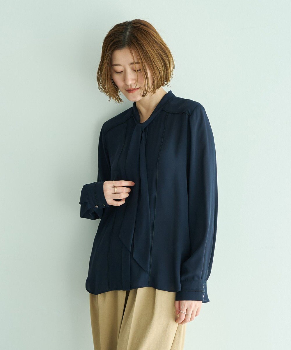 YECCA VECCA 配色ラインボウタイブラウス 