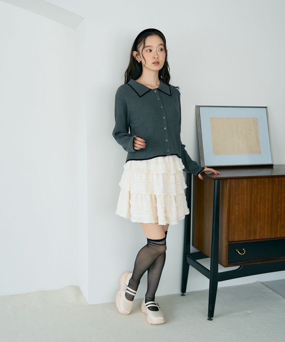 earth music&ecology バイカラートリムニットカーディガン 