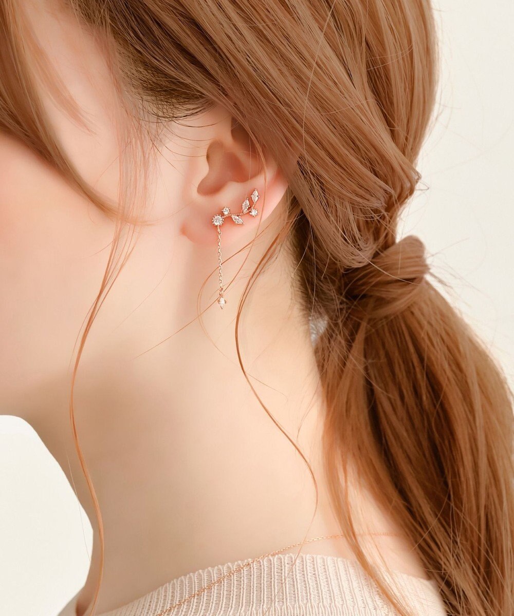 Phoebe 〈シリーズ累計販売10000点突破！〉2wayフラワリービジューピアス&イヤリング　ローズゴールド 