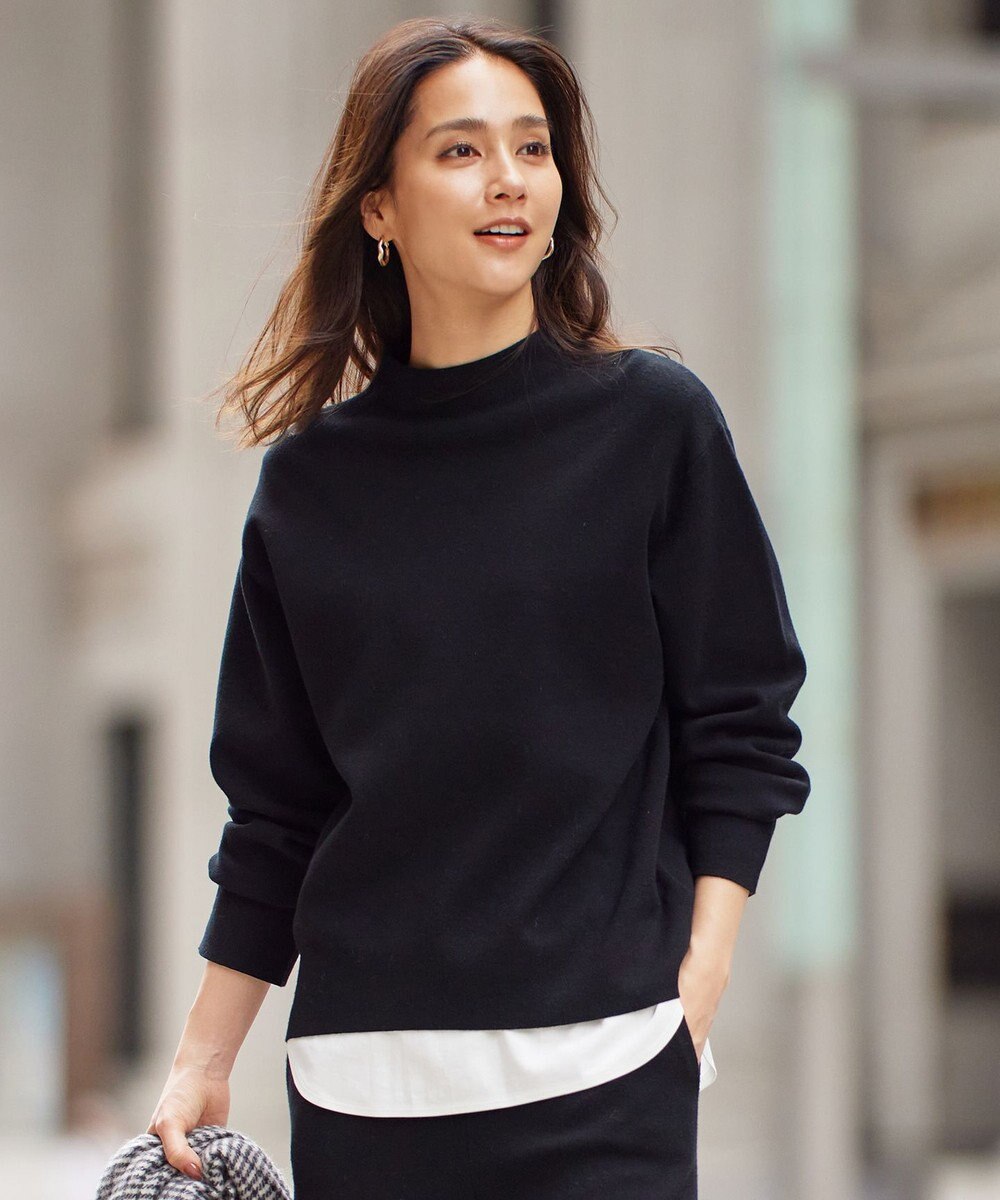 自由区 【WEB限定カラーあり】【セットアップ対応・洗える】レーヨンストレッチモックネック ニット 