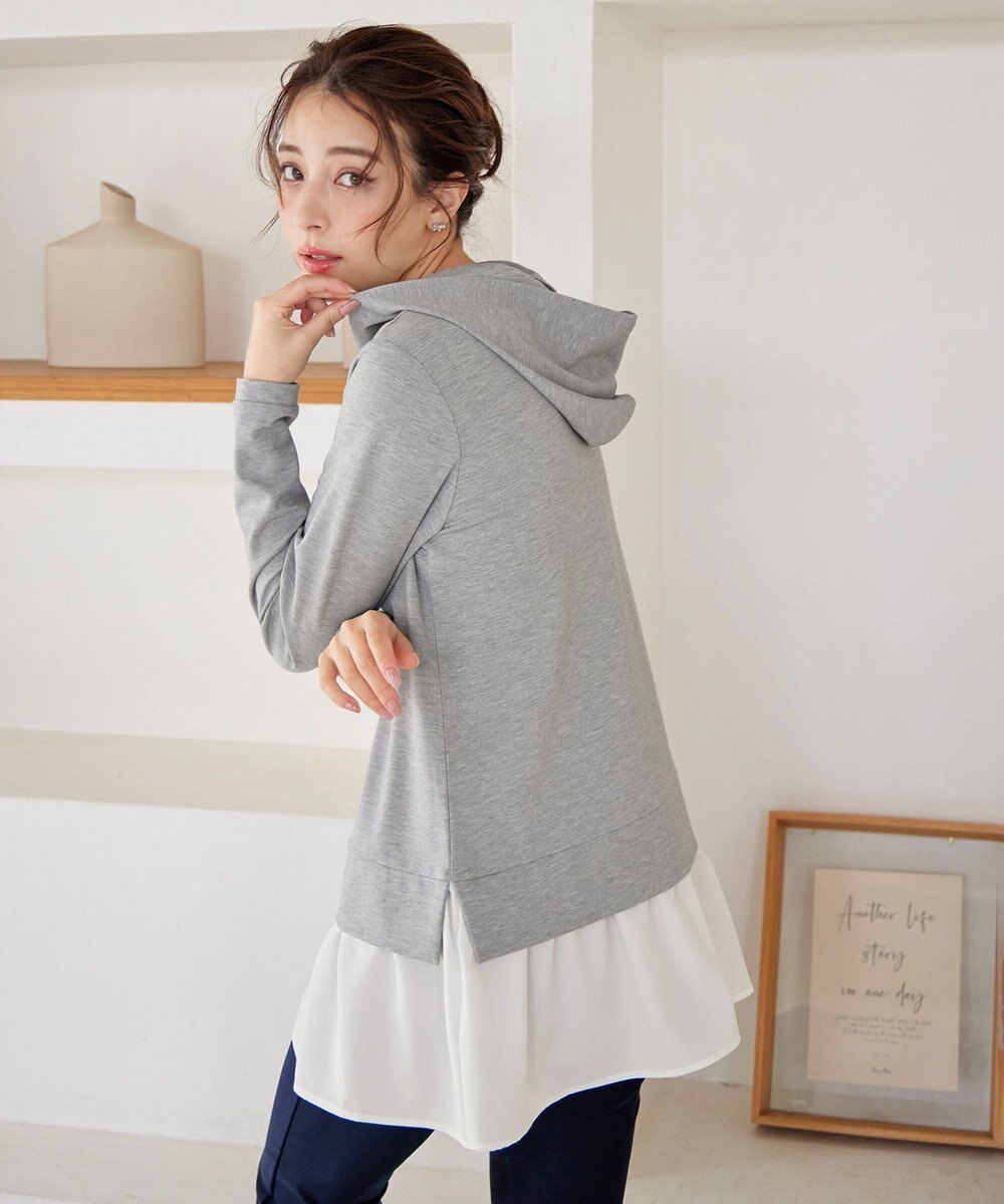 Tiaclasse L 【洗える】ポンチドッキングギャザーパーカー　 