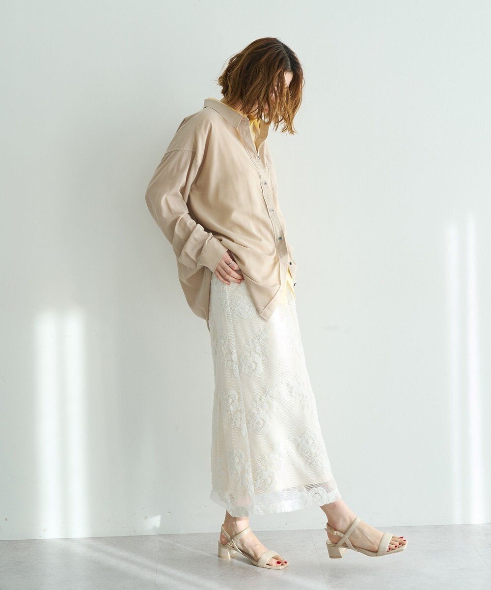 YECCA VECCA フラワー柄刺繍メッシュスカート 