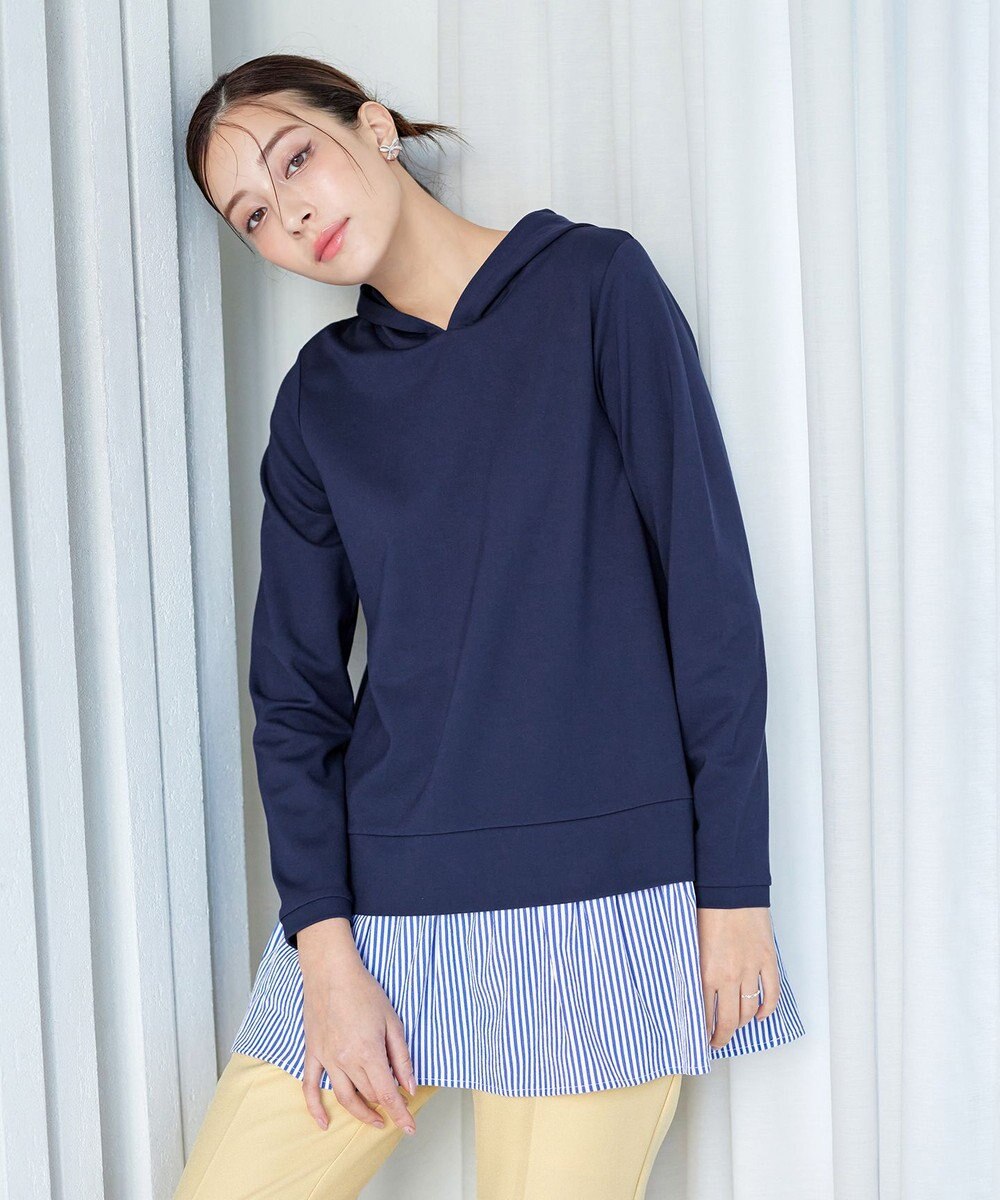 Tiaclasse L 【洗える】ポンチドッキングギャザーパーカー　 