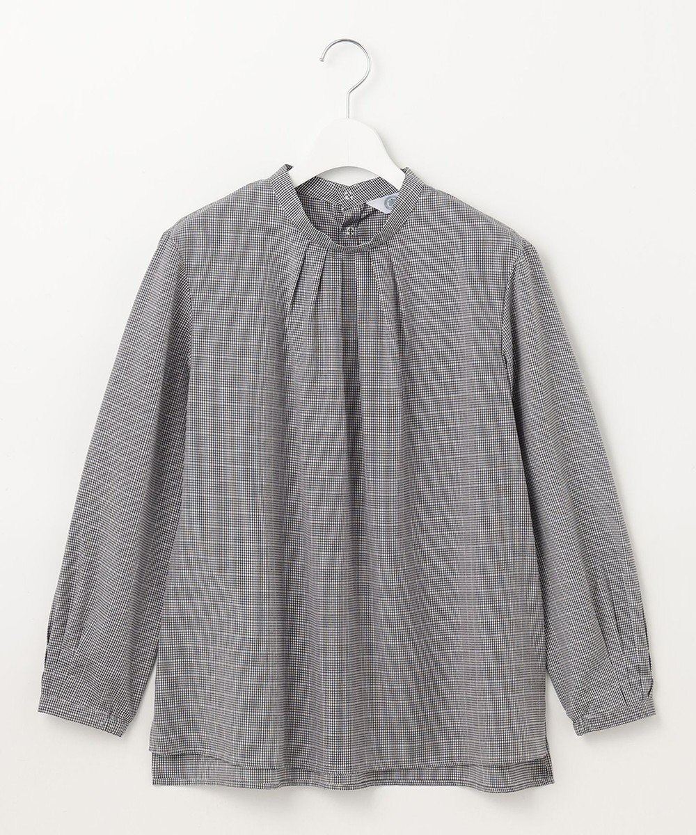 J.PRESS LADIES L 【洗える】セルロース チェック スタンドカラー ブラウス 