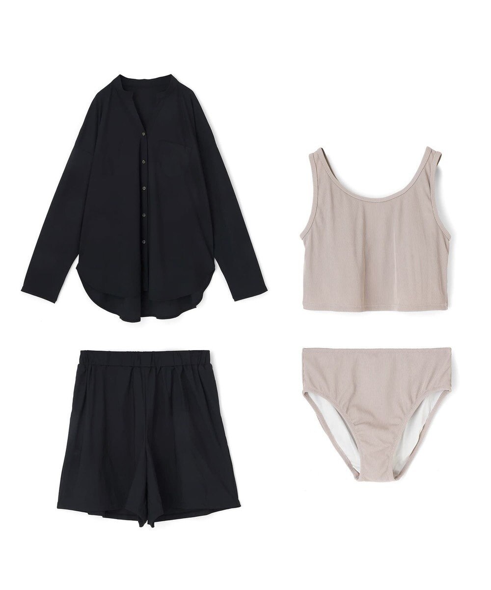 San-ai Resort（三愛水着楽園） ★新色ブラック×ライトグレー入荷【UPF50＋】シャツ・ショートパンツ付き４点セット　9M・11L　【San-ai Resort（サンアイリゾート）】 