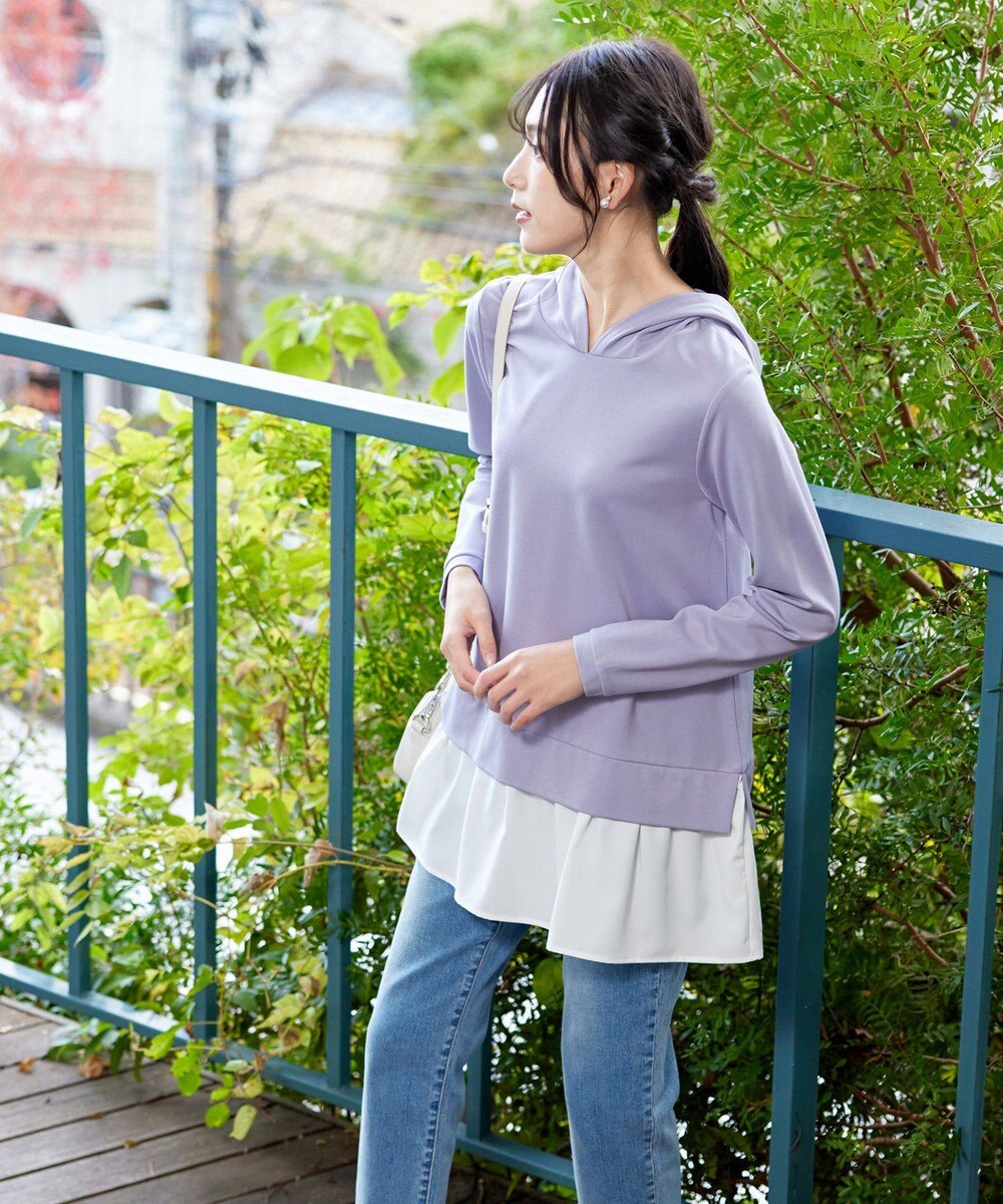 Tiaclasse L 【洗える】ポンチドッキングギャザーパーカー　 