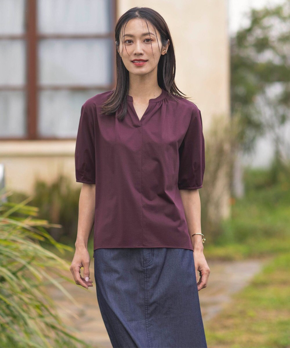 J.PRESS LADIES 【接触冷感】プレーティングジャージー ペプラム カットソー 