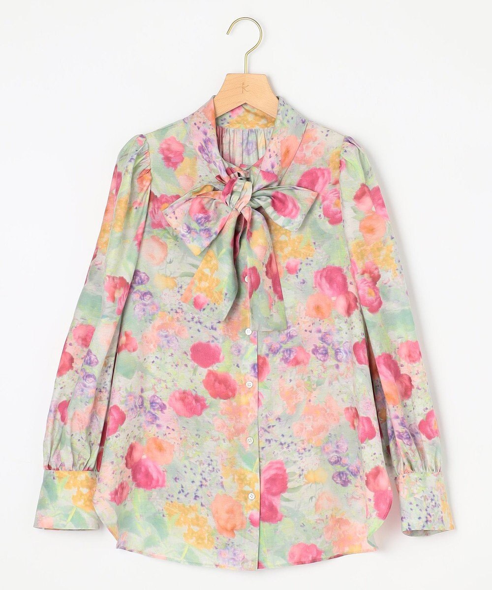 組曲 【前後着用可】ピオニーシフォンプリント ボウタイブラウス 