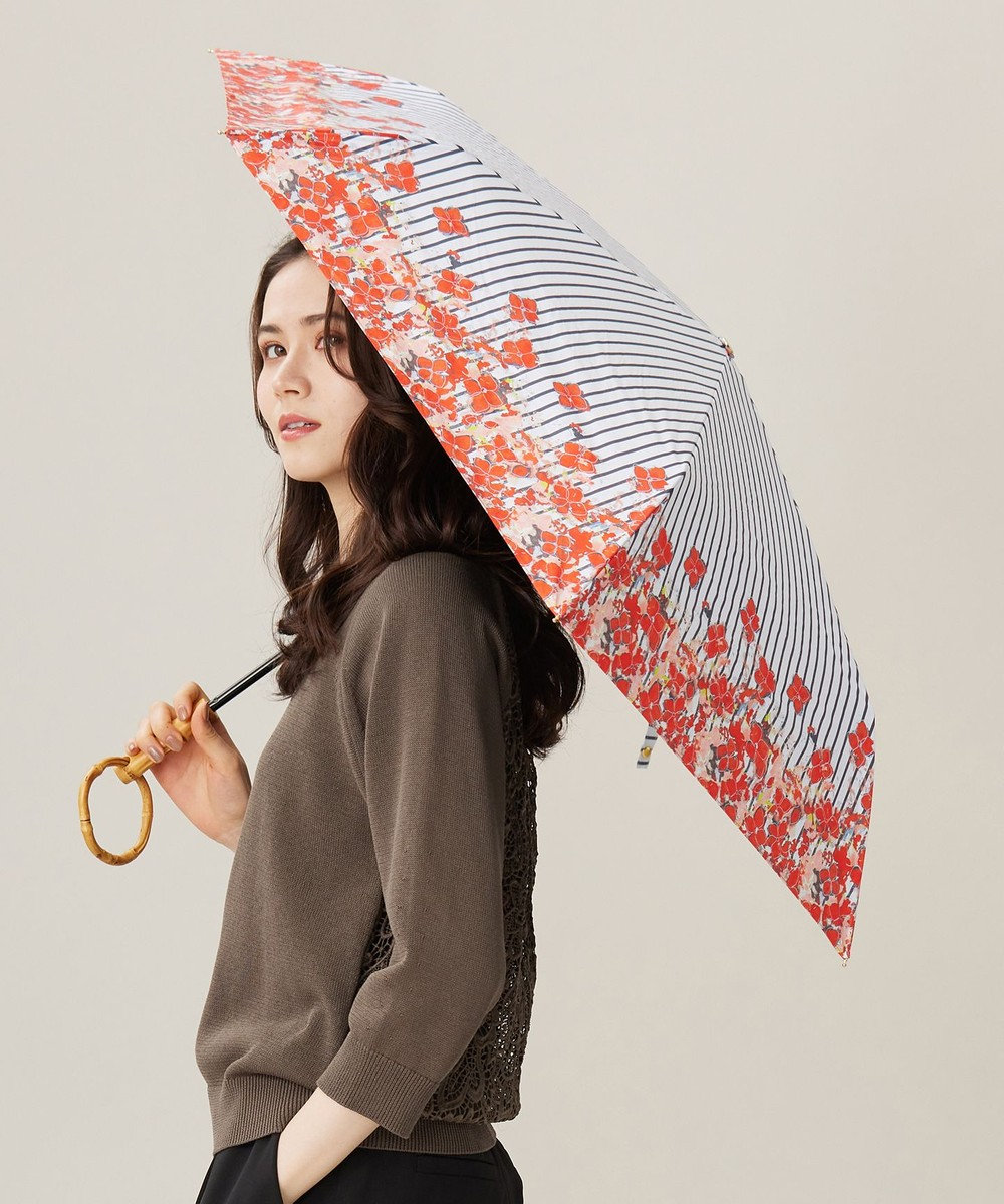 自由区 【カタログ掲載・UVカット・晴雨兼用】オルタンシアプリント 折りたたみ傘 オレンジ