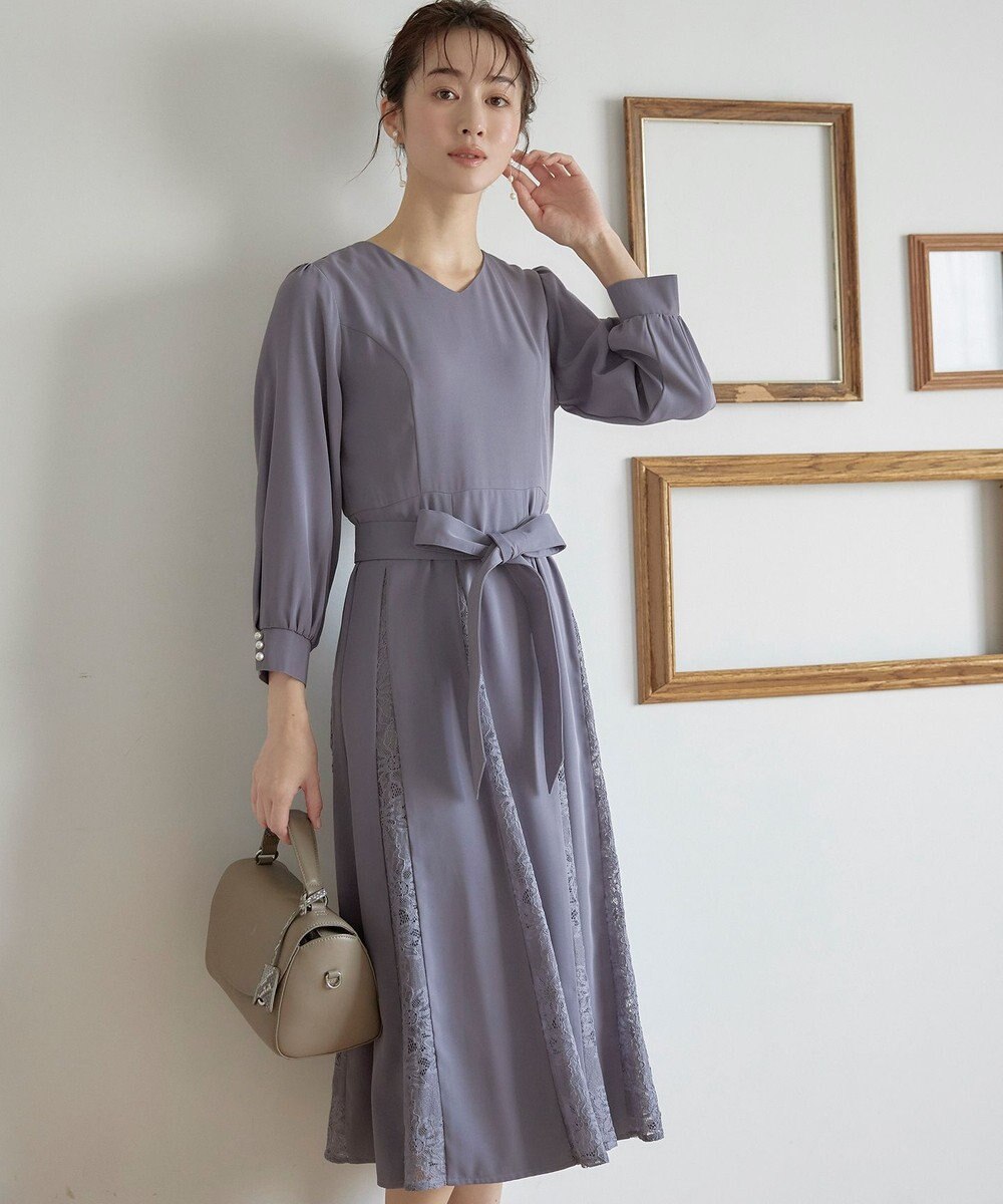 Tiaclasse L 【洗える】レース切り替えフレアワンピース 