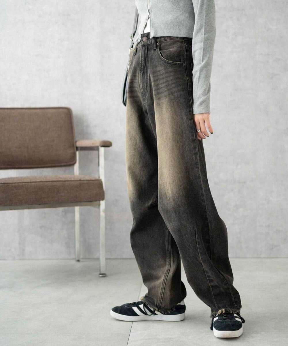 WEGO ヴィンテージウォッシュカーブデニムパンツ 