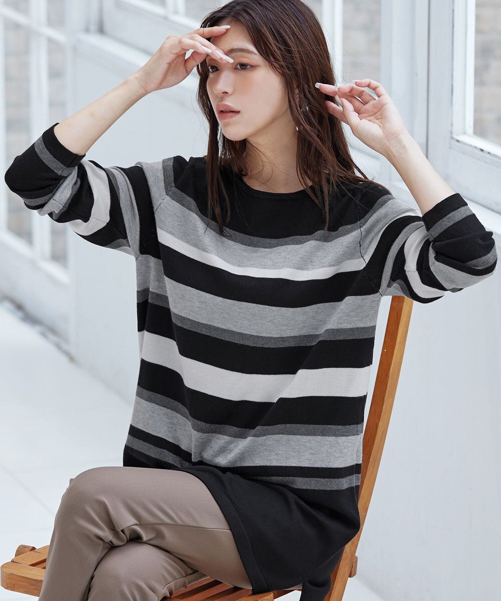 Tiaclasse 【洗える】マルチボーダーニットチュニック 