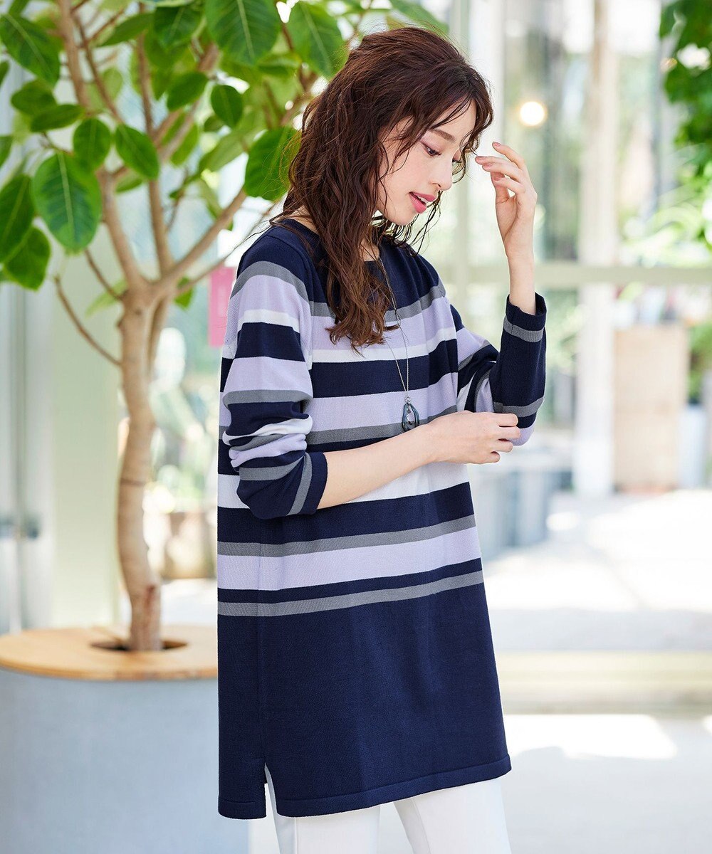 Tiaclasse 【洗える】マルチボーダーニットチュニック 