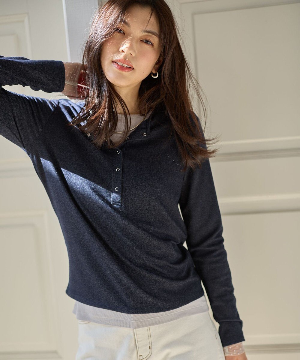 ANY クリアラメフライスヘンリーネックプルオーバー 