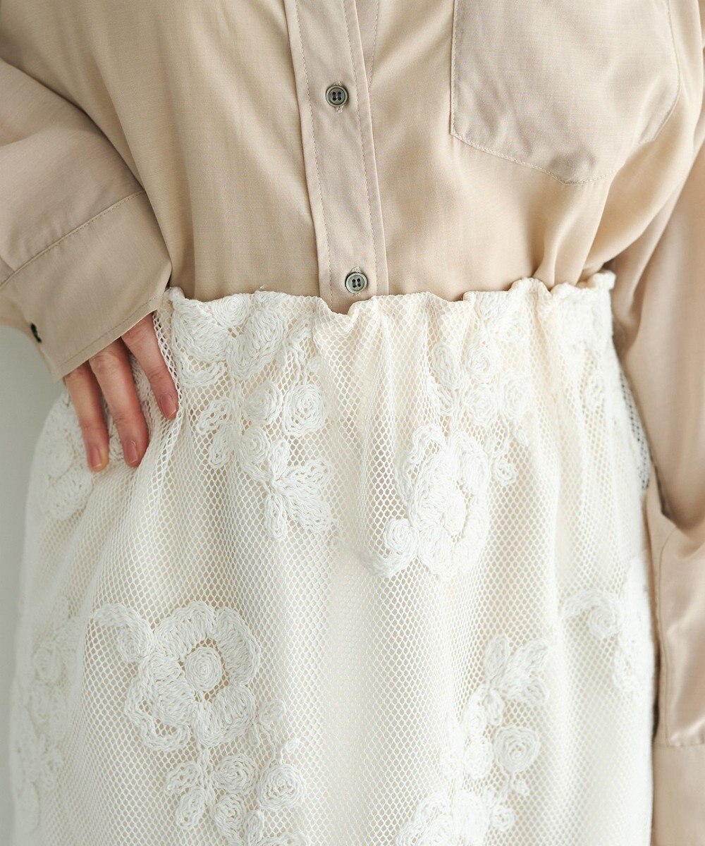 YECCA VECCA フラワー柄刺繍メッシュスカート 