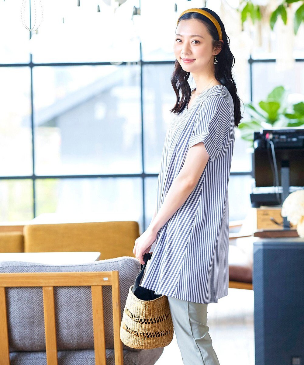 Tiaclasse 【洗える】体型カバーも叶うアシンメトリーストライプチュニックブラウス 