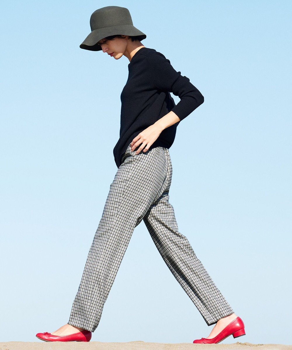 23区 ウールミルドストレッチチェック テーパードパンツ 