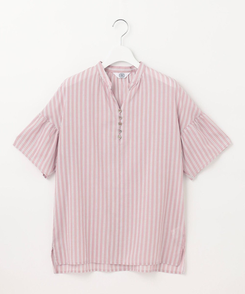 J.PRESS LADIES 【洗える】綿キュプラコードストライプ キーネック ブラウス 