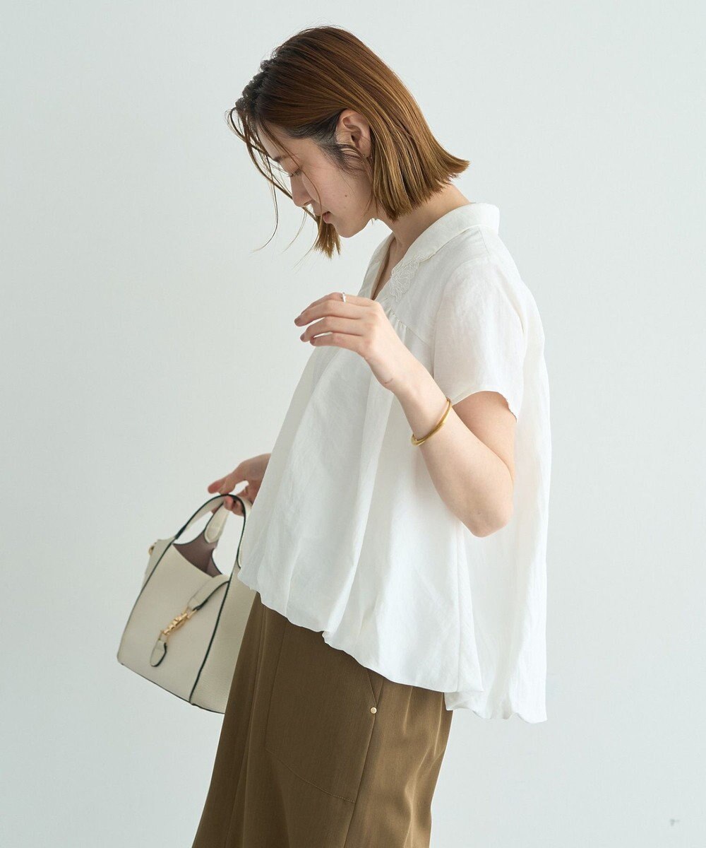 YECCA VECCA 刺繍カラーバルーンヘムブラウス 