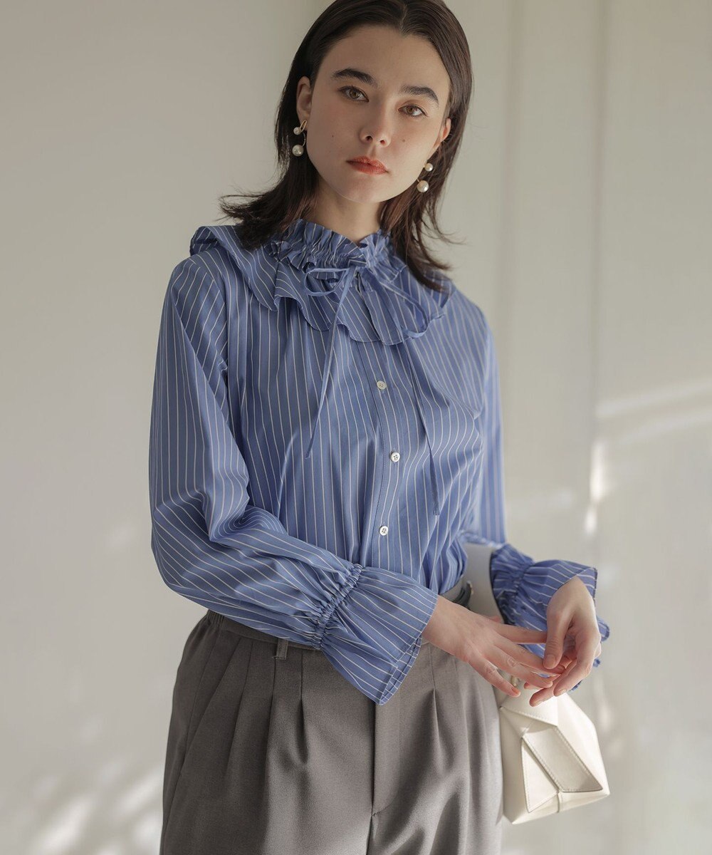 組曲 【2WAY】エアリーシャーティングフリル襟 ブラウス 