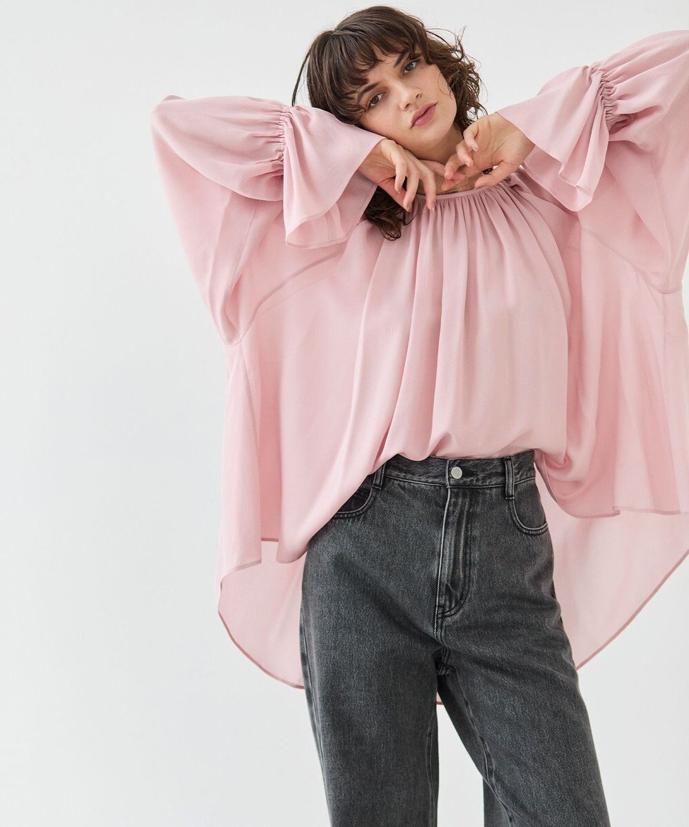 BEIGE， 【洗える】MUSCARI / ソフトシルクキャンディースリーブブラウス 