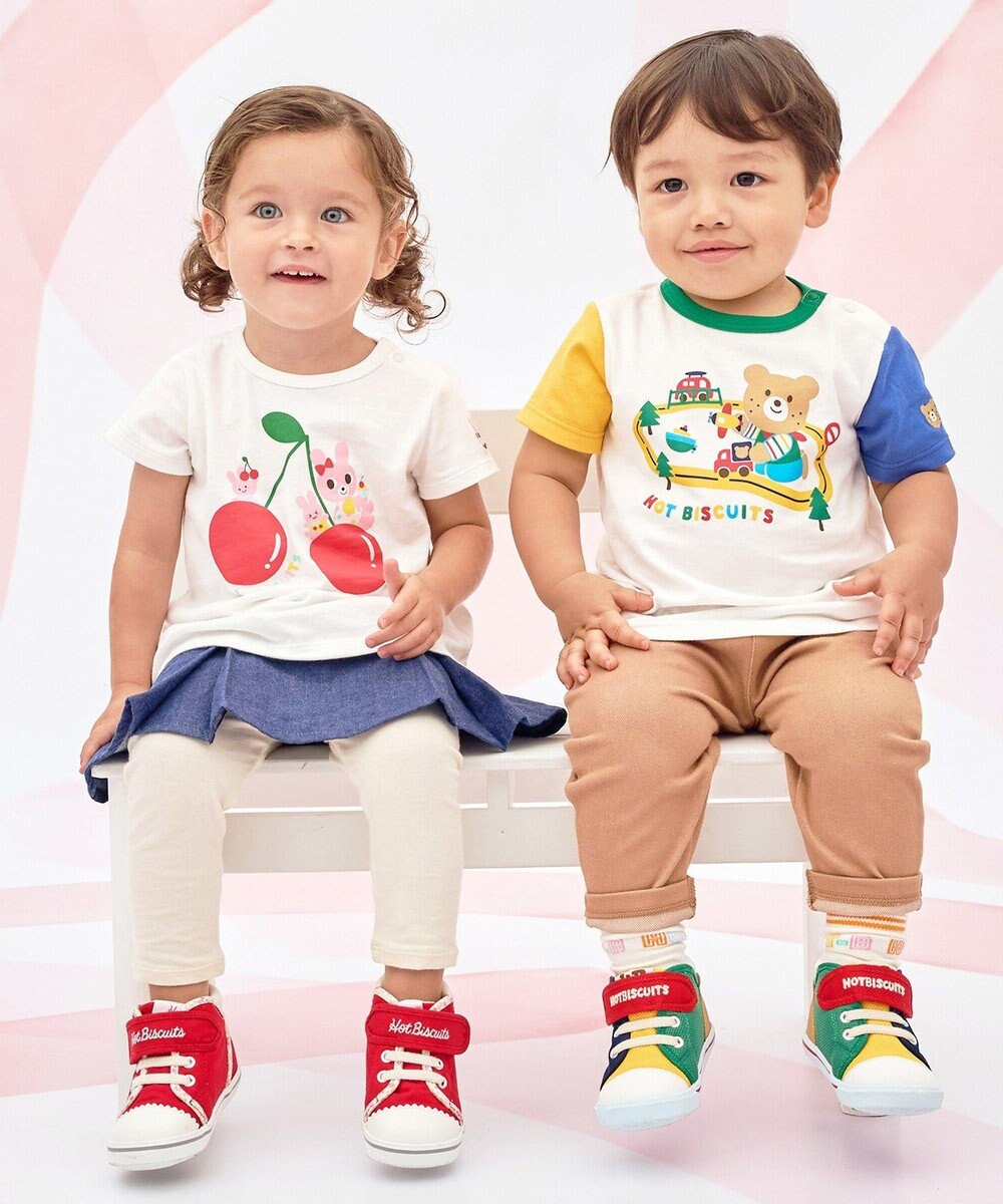 MIKI HOUSE HOT BISCUITS 【80-120cm】ビーンズ×乗り物プリント 半袖Tシャツ 