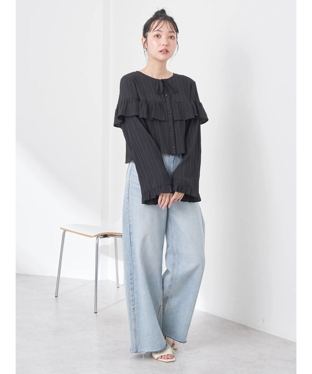 earth music&ecology フリル切替えショートブラウス 