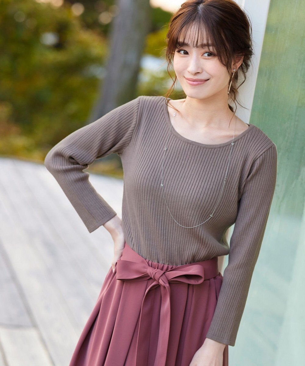 Tiaclasse L 【洗える】異素材を組み合わせたミモレ丈リブコンビワンピース 